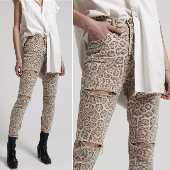 NWT One Teaspoon Freebirds High Waisted Skinny Jean In Beige Leopard Print, Size - Picture 2 of 13
